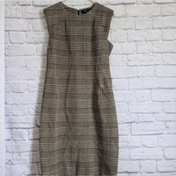 Theory Wool Plaid Power Dress 8 Brown Black Career Work Office Business Tweed - Picture 5 of 11